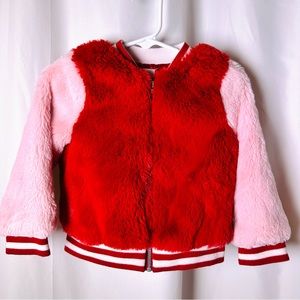 Cat & Jack faux Fur Varsity Jacket in Pink & Red Size 2T SOFT!